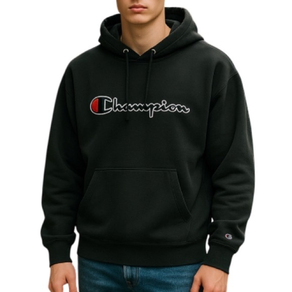 CHAMPION Mens Reverse Weave Black 3D Spellout Logo Hoodie Kangaroo Pocket XL - Picture 1 of 11